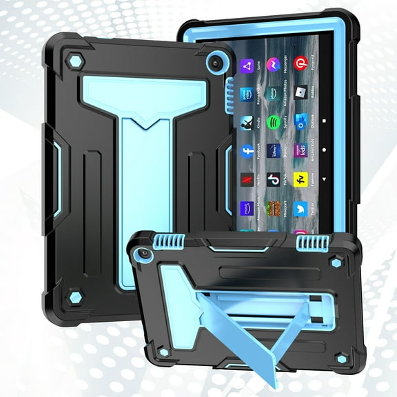 Hard Case for Kindle Fire HD 8 & Fire HD 8 Plus Tablet (2022 Release - 12th Generation) 8 Inch - Sturdy Viewing Kickstand Shockproof Case Lightweight Rugged Simple Back Cover Case, Black + Blue