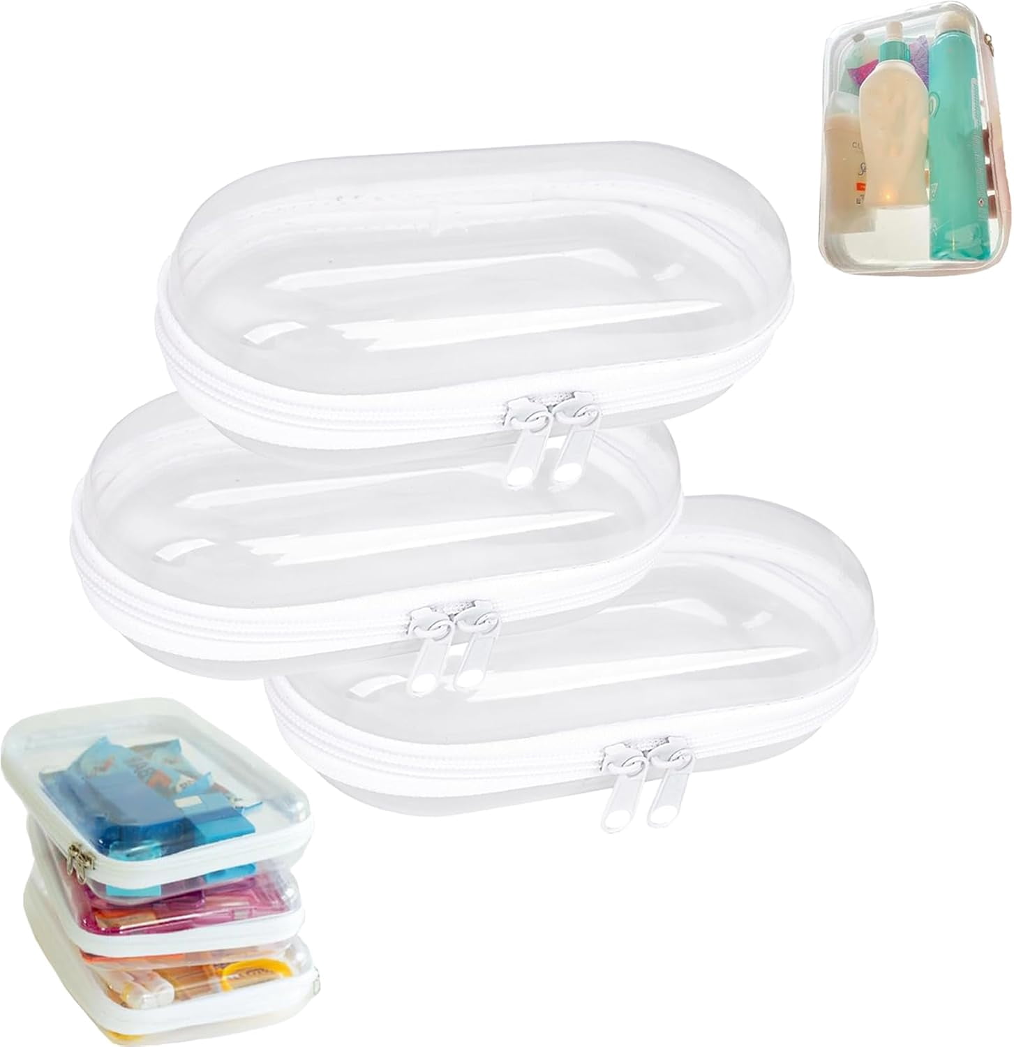 Hard Clear Zipper Case,3PCS Transparent Hard Shell Zipper Pouch,Portable Item Storage Travel Organizer Box,Home Family Intimate Apparel Storage,Learning Tool Organizer
