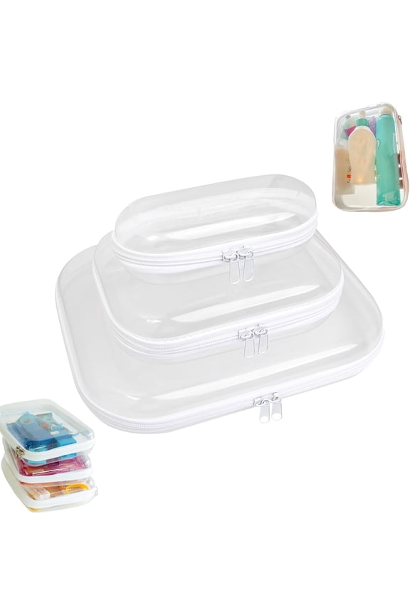 Lofeke 3 Pack Hard Clear Shell Zipper Pouches, Portable Travel Storage Organizer for Intimate Apparel & Learning Supplies