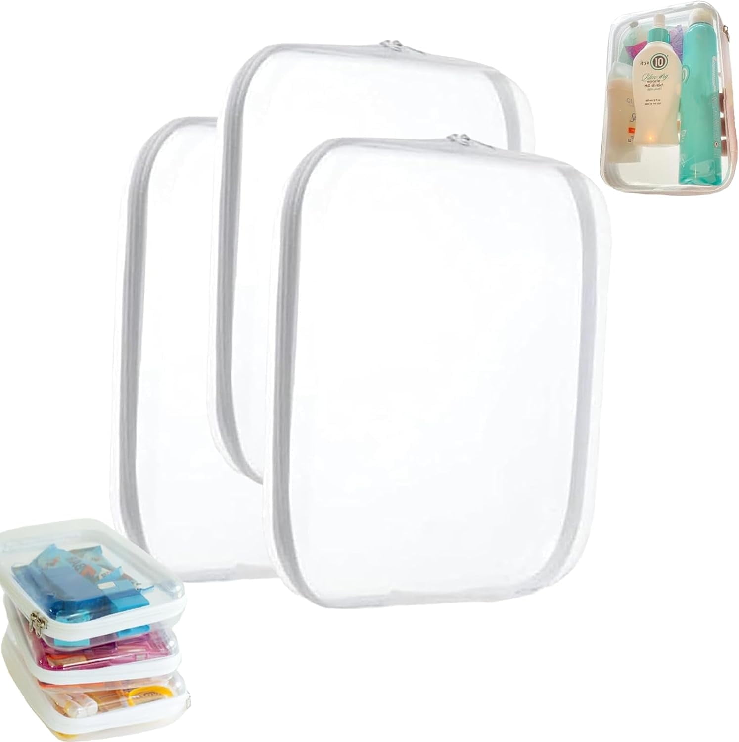 Hard Clear Zipper Case,3PCS Transparent Hard Shell Zipper Pouch,Portable Item Storage Travel Organizer Box,Home Family Intimate Apparel Storage,Learning Tool Organizer