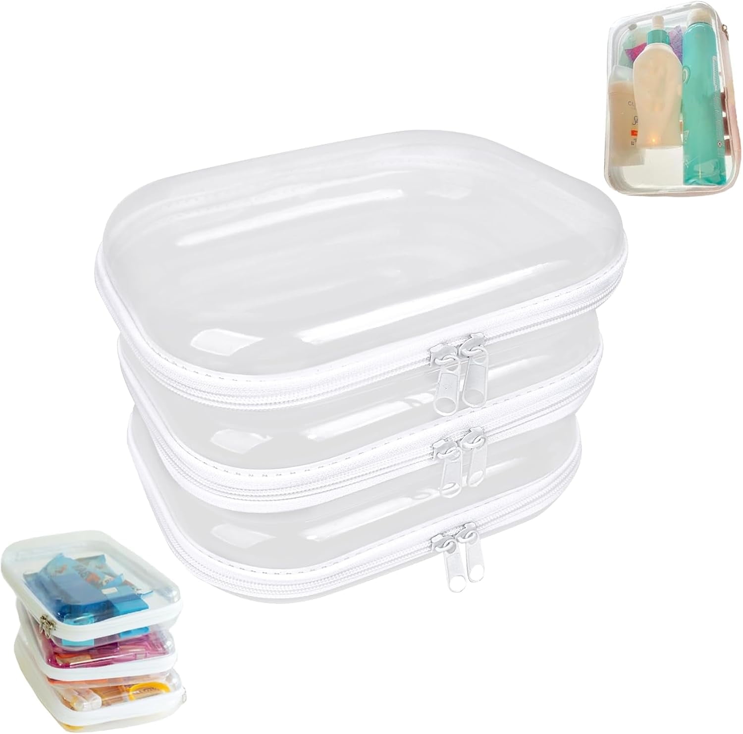 Hard Clear Zipper Case,3PCS Transparent Hard Shell Zipper Pouch,Portable Item Storage Travel Organizer Box,Home Family Intimate Apparel Storage,Learning Tool Organizer