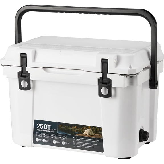 Hard Cooler Ice Chest, Heavy-Duty Insulated Cooler with Carry Handle for Camping, Fishing, and Day Trips with Long Ice Hold