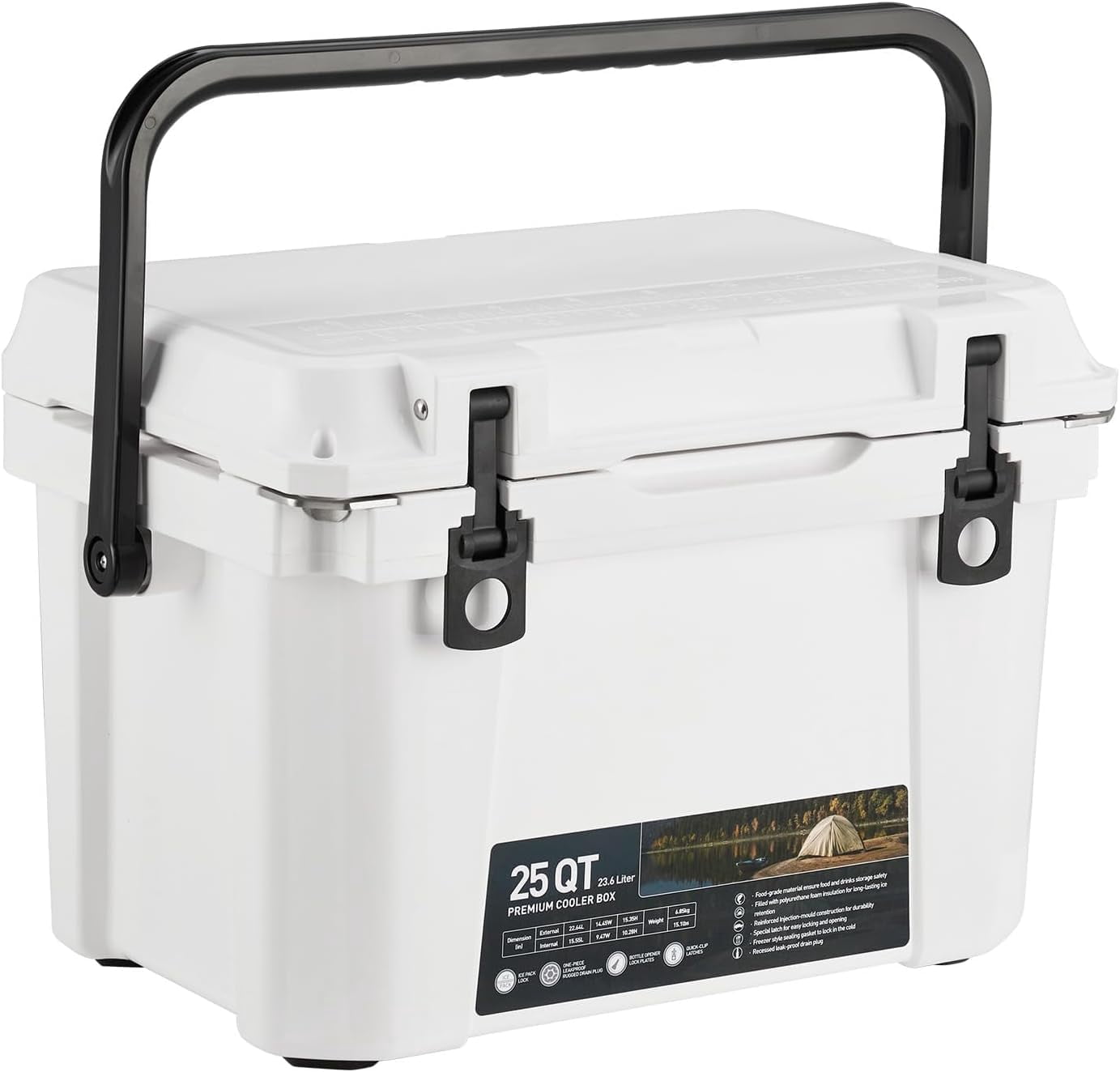 Hard Cooler, Insulated Portable Cooler with Heavy Duty Handle, 5-Day Ice Retention, Ice Chest Box for Beach, Camping, Picnic, BBQ, Fishing & Outdoor Adventures