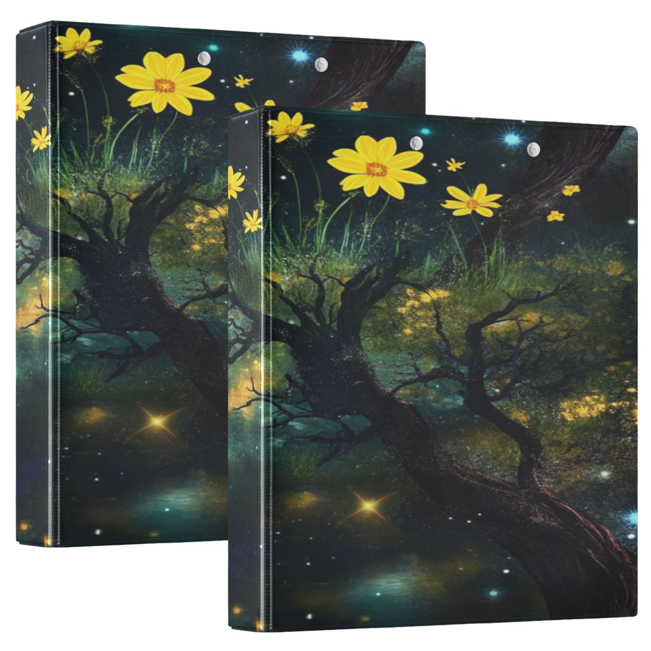 Hard Cover Ring folder Round Ring View Binders, 3 Round Rings, 200 Sheets Yellow Flowers Growing