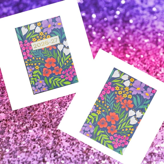 Hard Cover Weekly 2 Year Pocket Purse Briefcase Planner 2025-26 in Dark Floral Print