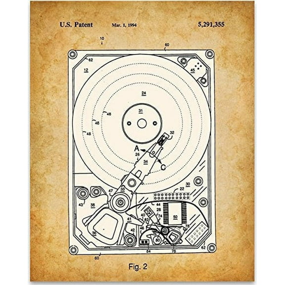 Hard Drive Art Print - 11x14 Unframed Patent Print - Great Computer Lab Decor or Gift for Computer Geek