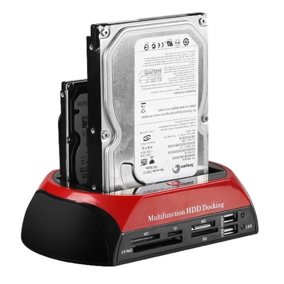 Hard Drive Docking Station For SATA and IDE, USB to 2.5/3.5 Inch SATA IDE Dual bay External Enclosure, All in 1 Card Reader XD/TF/MS/CF/ SD card, USB Hub function. for 2.5" 3.5" IDE SATA I/II/III HDD