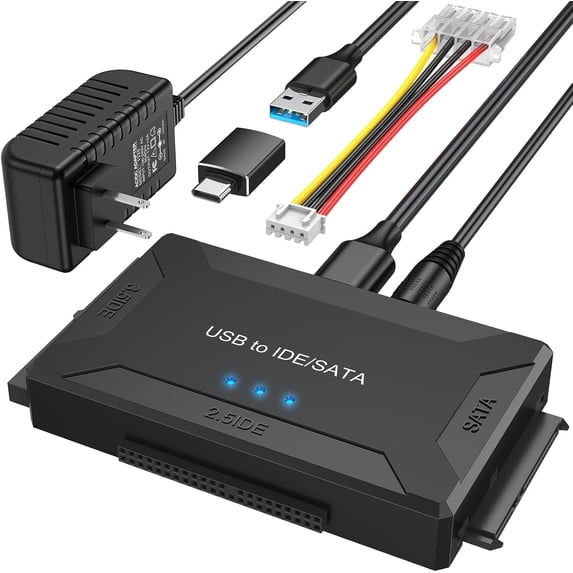 Hard Drive Reader IDE SATA to USB 3.0 + USB C Adapter,3in1 Ultra Data Retrieval Converter Kit with 12V/2A Power Supply for Internal 2.5'' SSD 3.5'' HDD IDE SATA Blu-ray Drive
