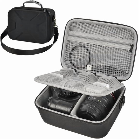 Hard EVA Camera Case for Canon EOS Rebel T7/R50/R100/R10/R5/R6/R8 Mark II  DSLR Mirrorless Bag with 6 Slots, Adjustable Divider for Lens & Accessories, Travel Storage (Jet Black)- Only case