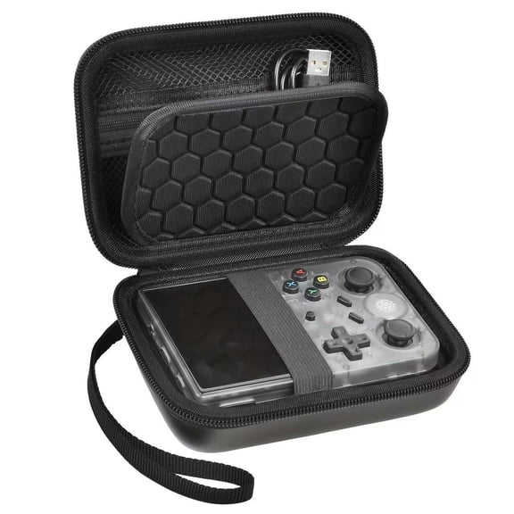 Hard EVA Carrying Case for RG353V/RG353VS/RG35XX Retro Handheld Game Console - Protective Storage Case with Accessory Pocket & Wrist Strap