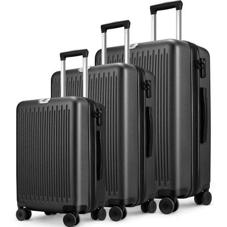 Hard Expandable Luggage Sets with Double Spinner Wheels, TSA Lock, 3-Piece Suitcase Sets, Black