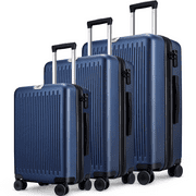 Hard Expandable Luggage Sets with Double Spinner Wheels, TSA Lock, 3-Piece Suitcase Sets, Dark Blue