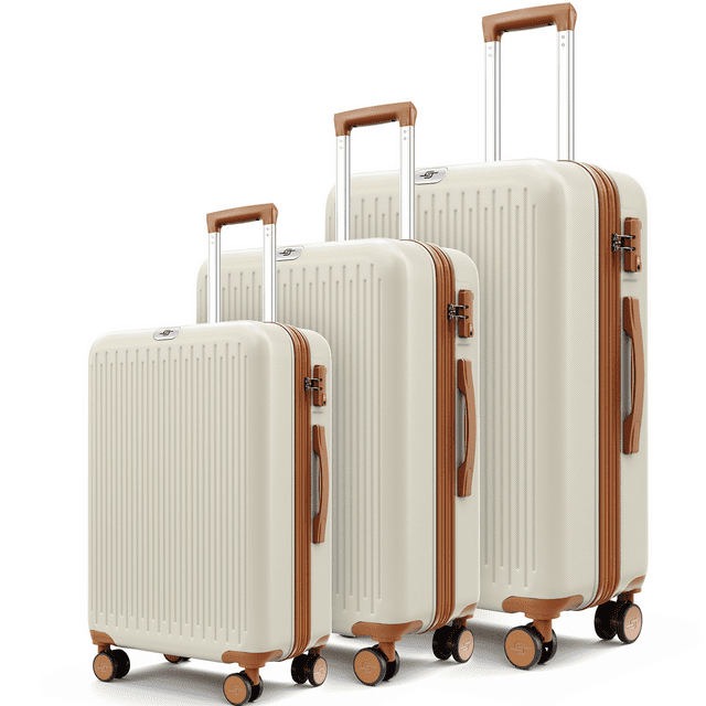 Hard Expandable Luggage Sets with Double Spinner Wheels, TSA Lock, 3Piece Suitcase Sets, white