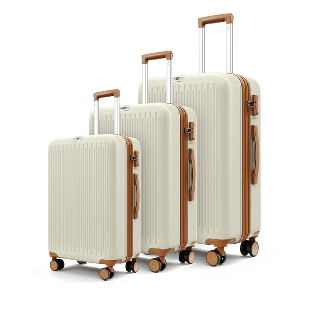 Hard Expandable Luggage Sets with Double Spinner Wheels TSA Lock 3 Piece Suitcase Sets Beige Tan Walmart Business Supplies