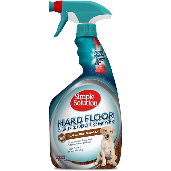 Hard Floor Extreme Pet Stain and Odor Eliminator Spray, Dog and Cat Enzyme Cleaner, -Bacteria Cleaning Power, Strong Urine, Pee and Poop Smell Remover for Hardwood Floors, 32 oz