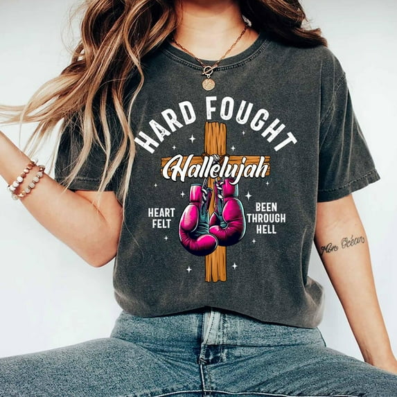 Hard Fought Hallelujah Shirt, Christian , Boxing Gloves Hard Fought Sweat, Religious Shirt, Church Tee, Christ