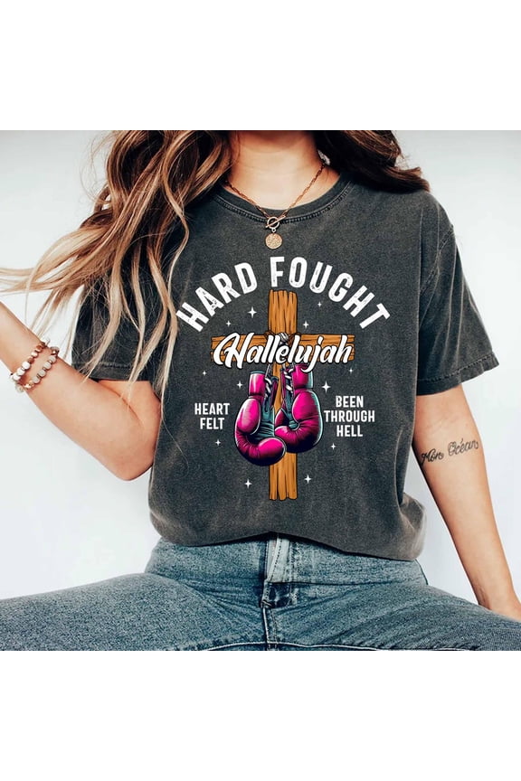Hard Fought Hallelujah Shirt, Christian , Boxing Gloves Hard Fought Sweat, Religious Shirt, Church Tee, Christ