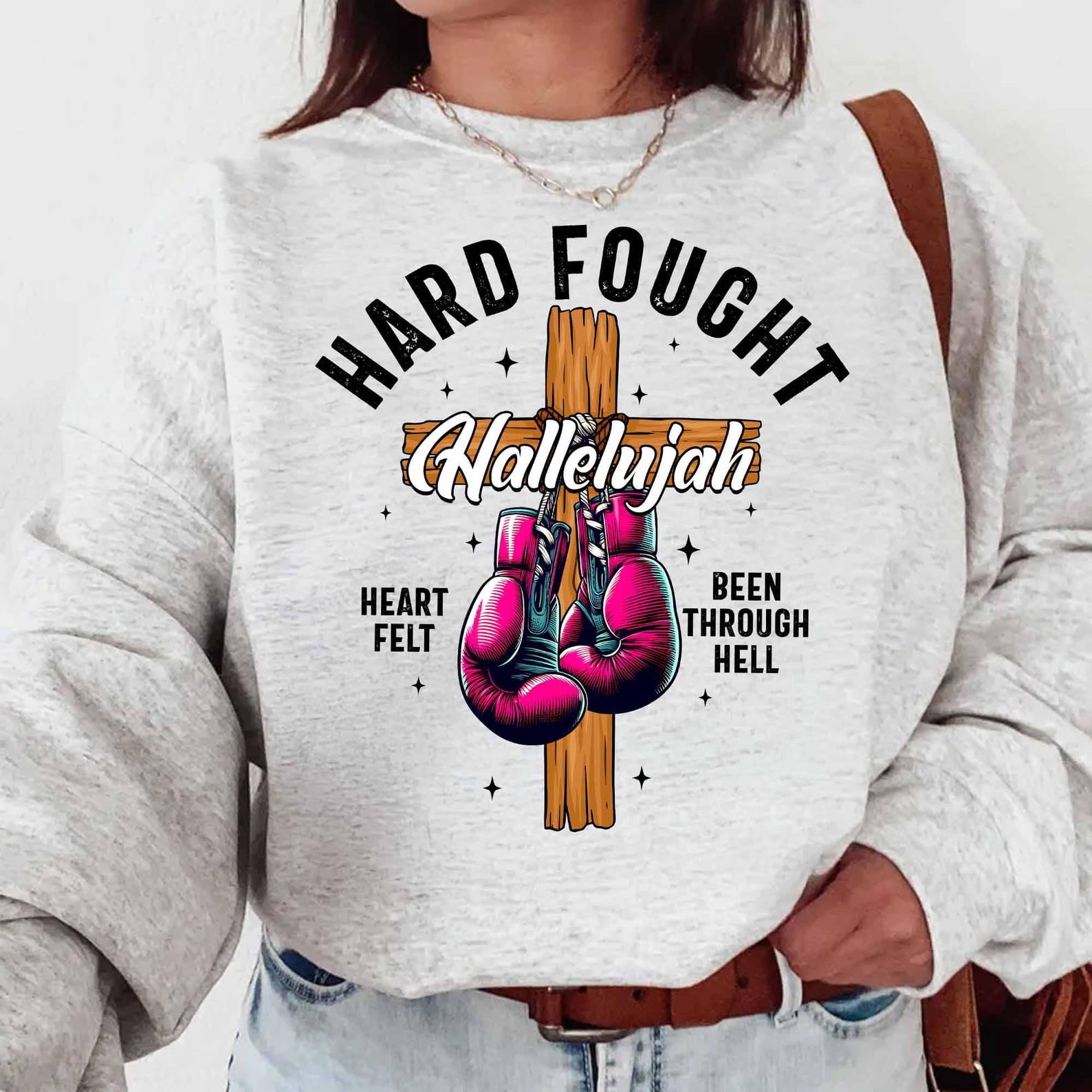Hard Fought Hallelujah Sweatshirt, Trending Jesus Faith Pullover, Worship Sweatshirt for Christians, Pray Warrior Inspirational Apparel