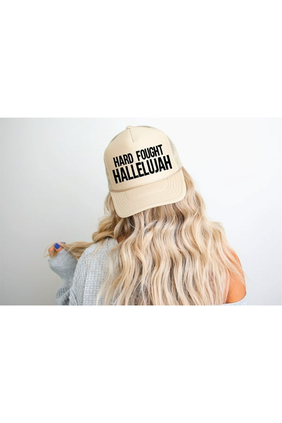 Designs- Hard Fought Hallelujah Tan Unisex Foam Trucker Hat