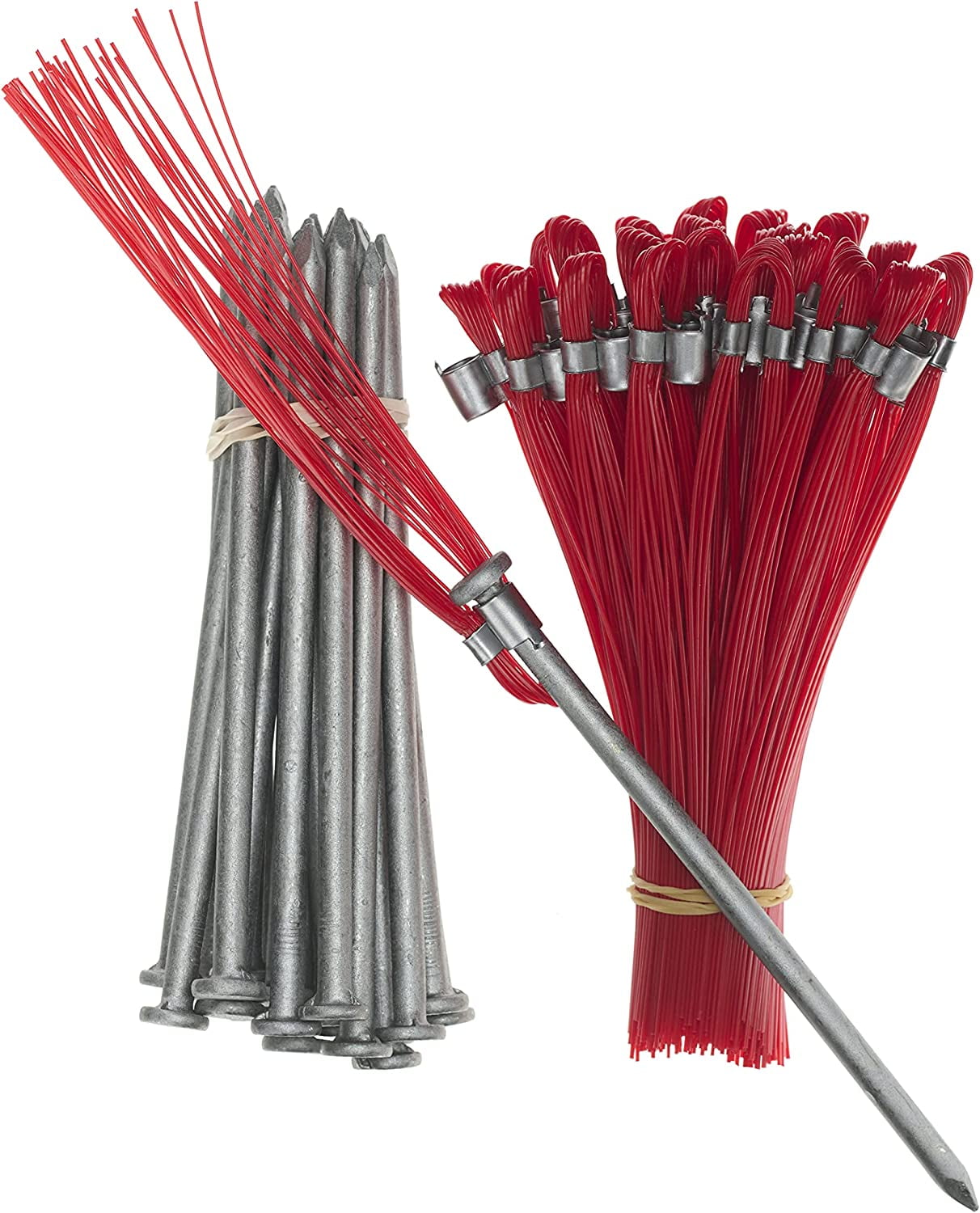 Hard Ground Markers Red 6 Inch Marking Whiskers with Upgraded Stakes
