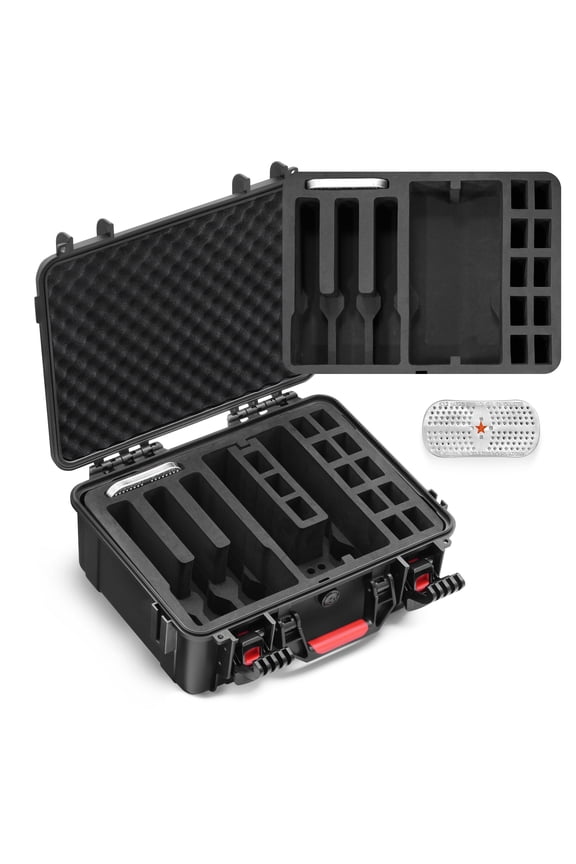 Hard Handgun Case for 5 Pistols Up to 6.6", Waterproof TSA Lockable Storage Box with Pre-Cut Foam, for Home, Travel & Shooting Range