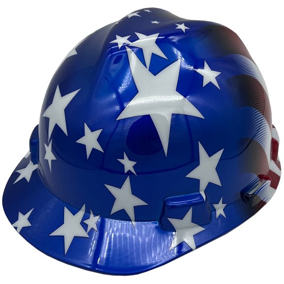 MSA V-Gard American Stars and Stripes Hard Hats with FAS-TRAC III Ratchet Suspensions