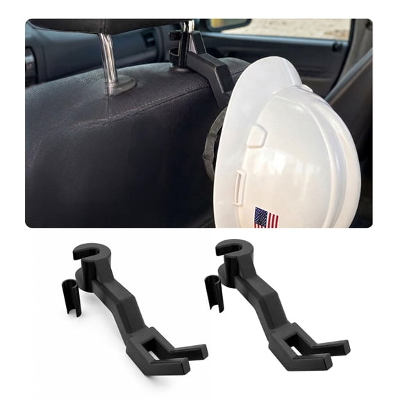 Hard Hat Holder for Truck Seat Headrest Hook Hanger Safety Vest Storage No Tool PPE Organizer for Construction Utility Linemen Miners Black