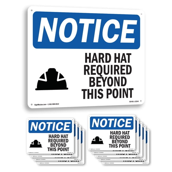 Hard Hat Required Beyond This Point OSHA Notice Aluminum Sign 10 Inch x 7 Inch - 10 Pack