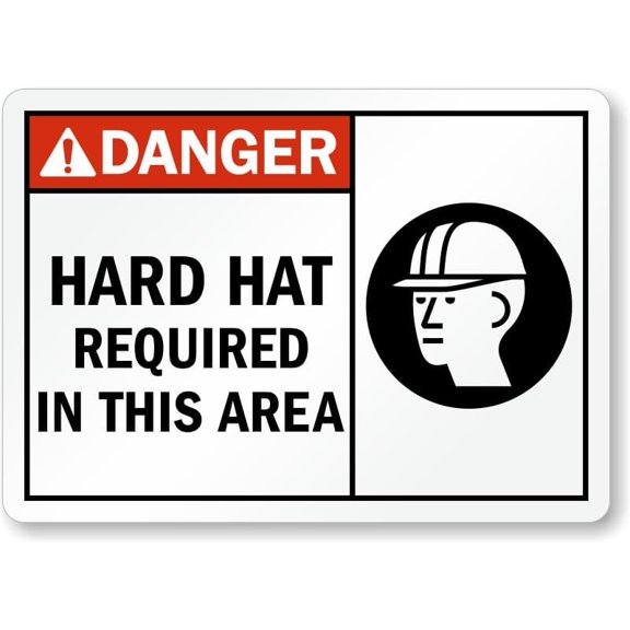 Hard Hat Sign: Danger - Hard Hat Required In This Area (with Graphic) Metal Sign 8"x12" \u2013 Indoor/Outdoor Use for Home & Office