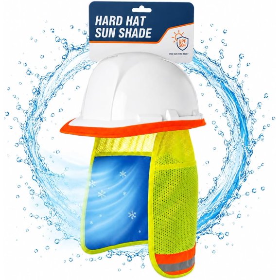 Hard Hat Sun Neck Shade Flap, Cooling PVA & SAF Evaporative Sun Protection, Hardhat Shade Breathable Mesh with Reflective Strips, Adjustable & Reusable for Construction Outdoor Work