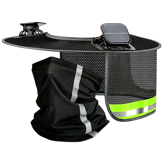 Hard Hat Sun Shade,Hard Hat Visor Full Brim with Solar Fan,High Visibility Mesh Hardhat Sun Shield with Neck Gaiter,Reflective Strip for Workers Outdoor Summer Protection