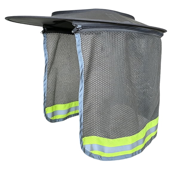 Hard Hat Sun Shade, High Visibility Sun Visor Neck Shade with Reflective Strip, Full Brim Neck Shield for Construction Helmet Hardhat Accessories, Unisex, 1 Pack, Hard Hat Not Included,Grey