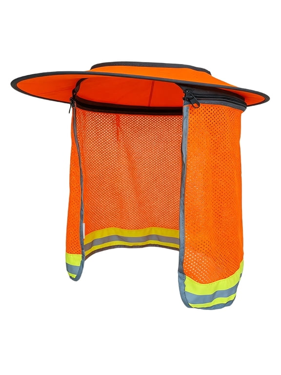 Hard Hat Sun Shade, Mesh Neck Sun Shield, High Visibility Hard Hat Accessories, Reflective Strip Visor Cover, Neck Shade Attachment, Breathable Neck Flap, Construction Site Neck Protection, Orange
