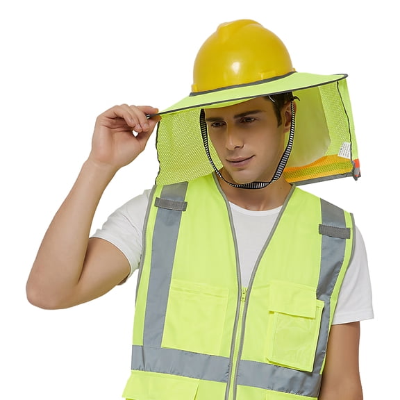 Hard Hat Sun Shield, Full Brim Mesh Sunshade with Visor, High Visibility with Reflective Strip