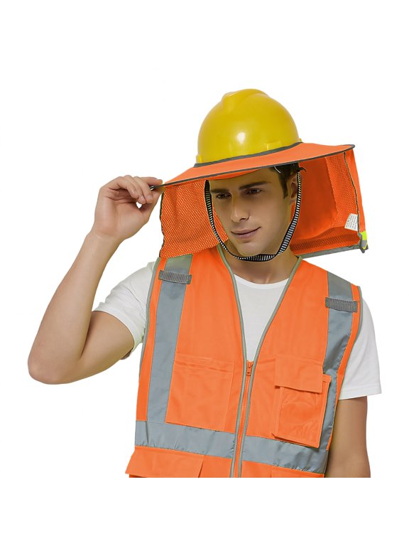 Hard Hat Sun Shield, Full Brim Mesh Sunshade with Visor, High Visibility with Reflective Strip