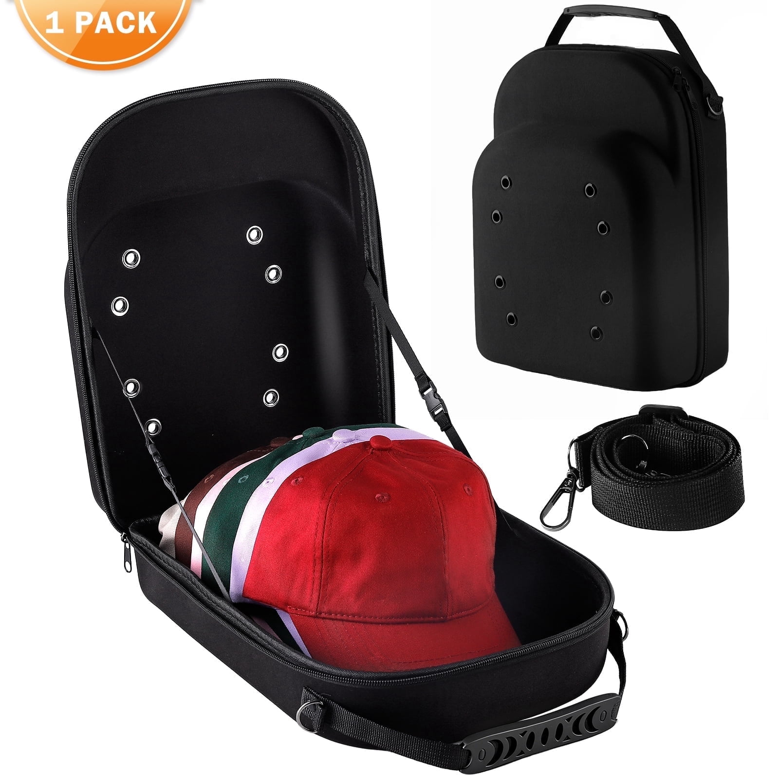 Askmuse Hat Travel Case for Baseball Caps – Crush-Proof Organizer Box Holds 6 Caps with Strap & Handle – Lightweight Storage Bag for Men & Women, Hard Hat Acces