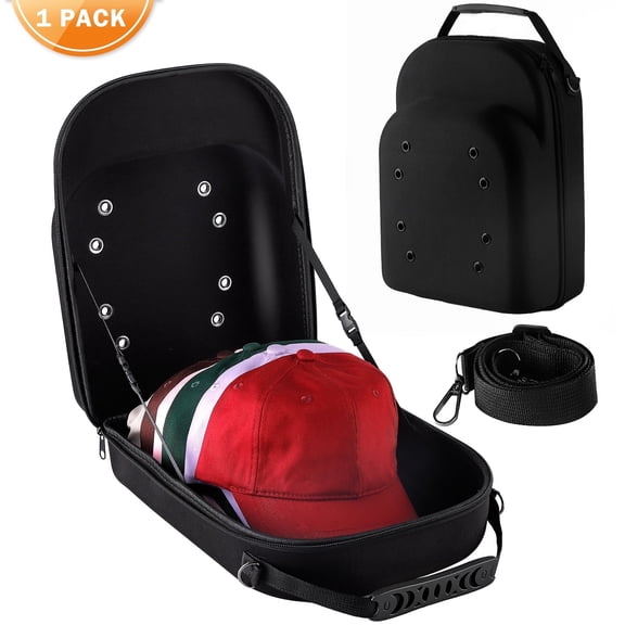 Askmuse Hat Travel Case for Baseball Caps Crush-Proof Organizer Box Holds 6 Caps with Strap & Handle Lightweight Storage Bag for Men & Women, Hard Hat Accessories for Travel