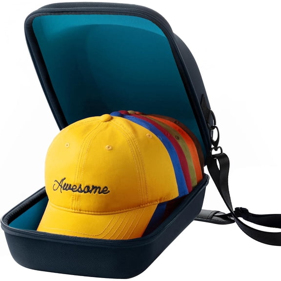 Hard Hat Travel Case Storage for Baseball Caps with Carrying Handle and Adjustable Shoulder Strap, Hat Organizer Protects up to 6 Hats, for Travel and Home Storage (Blue+Blue)