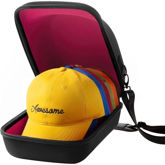 Hard Hat Travel Case  Storage for Baseball Caps with Carrying Handle and Adjustable Shoulder Strap, Hat Organizer Protects up to 6 Hats, for Travel and Home Storage (Inner Pink)