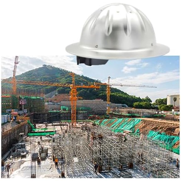 Hard Hats with Full Brim Aluminium Helmet Construction Site Construction Cap Removable and Adjustable Liner Four-Point Rivet Fixing Knobbed Adjustable Hat Band Aluminium Coloured