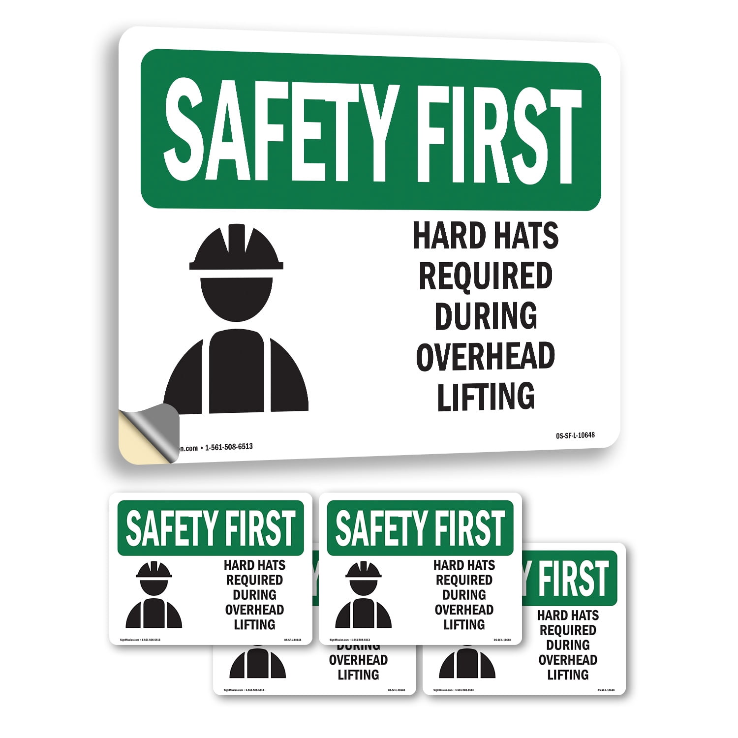 Hard Hats Required During Overhead With Symbol OSHA SAFETY FIRST Vinyl ...