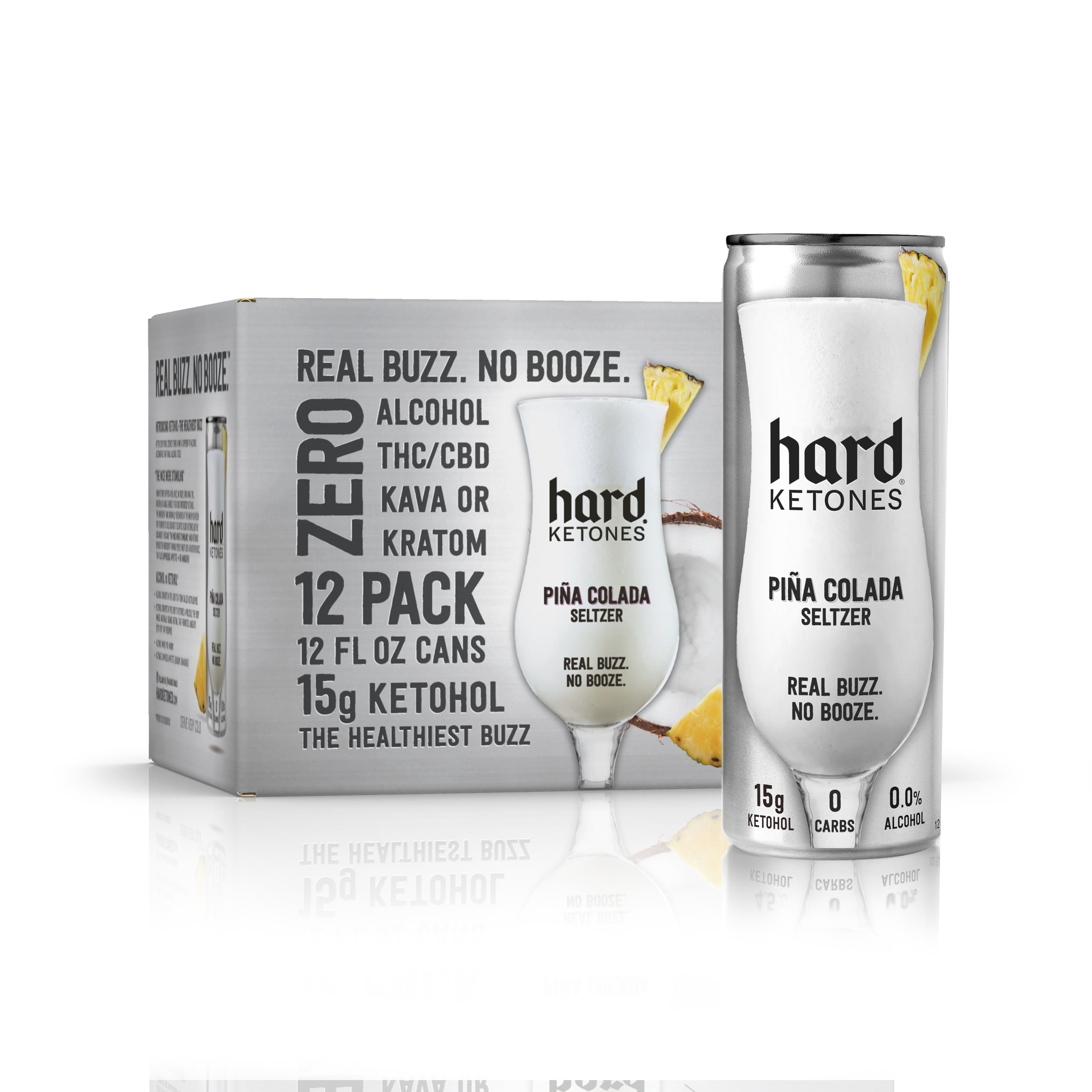 Hard Ketones Piña Colada Seltzer with 15g Ketohol | Real Buzz. No Booze. |  12 Pack, 12oz Cans, Zero Carb (Stevia), 90 Superfood Calories | Alcohol Alternative