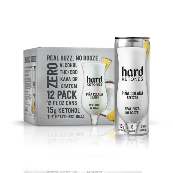 Hard Ketones Pia Colada Seltzer with 15g Ketohol | Real Buzz. No Booze. | 12 Pack, 12oz Cans, Zero Carb (Stevia), 90 Superfood Calories