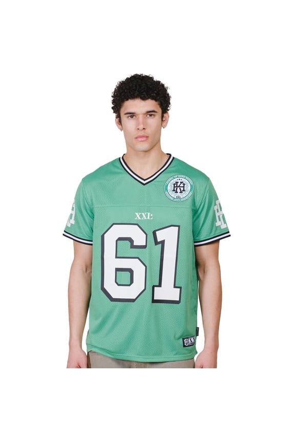 Men's Hard Knocks Football Jersey, V Neck, Short Sleeve, Relaxed Fit, Kelly Green, Medium