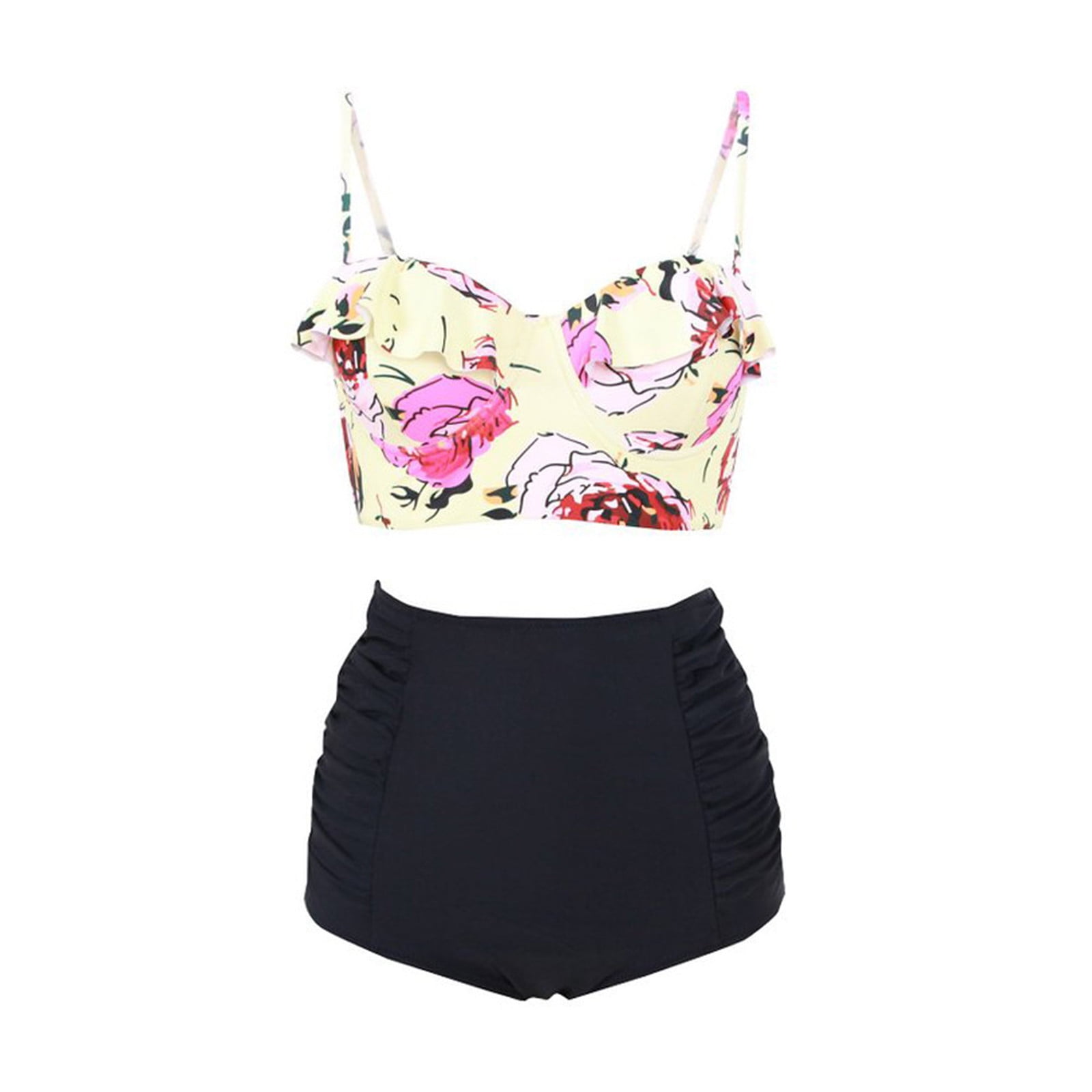 Hard Ladies Sexy Printed Leaf Split Swimsuit Bikini Pack High Bikini