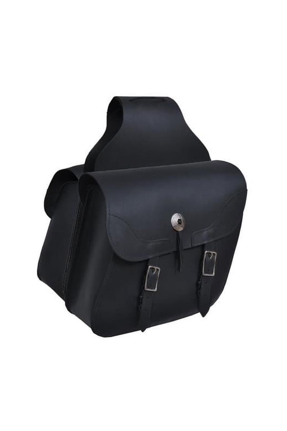 Hard Leather Genuine Cowhide Saddle Bag, Black - One Size