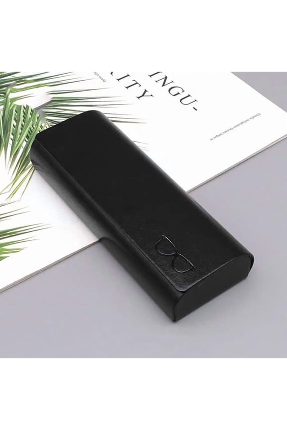 Hard Leather Glasses Case - Protective Eyewear Storage with Magnetic Closure - Scratch-Resistance Travel Case for Myopia & Reading Glasses, Black
