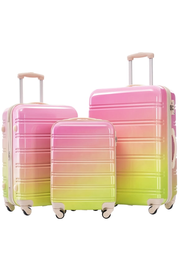 Hardside Luggage Hardshell Luggage Sets 3 Piece Gradient Color Expandable Suitcase with Spinner Wheels and TSA Lock Lightweight 20" 24" 28" Available,Pink+Green,Hardside Suitcase
