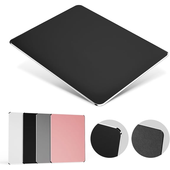 Hard Metal Mouse Pad for Desk, Aluminum Solid Magic and Pro/Air with Stable Rubber Base, Firm Mousepad Travel Home Office (Black)