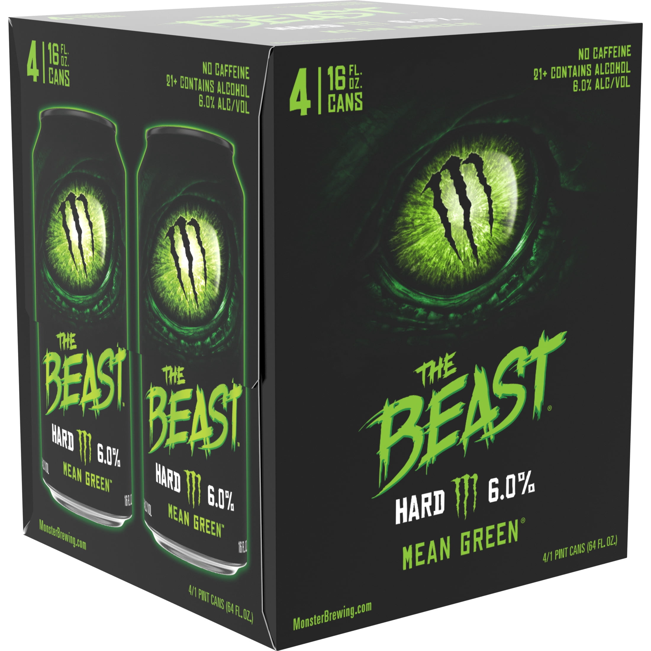 The Beast Mean Green Flavored Malt Beverage, 16 fl oz 4 Pack Cans, 6% ABV